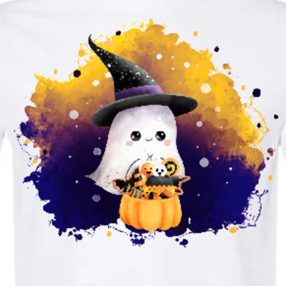 Spooky Ghost With Candy Bucket Graphic Tee